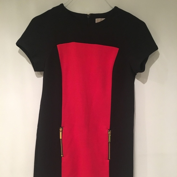 Michael Kors Red Two Toned Colorblock Dress Gold - Picture 1 of 5